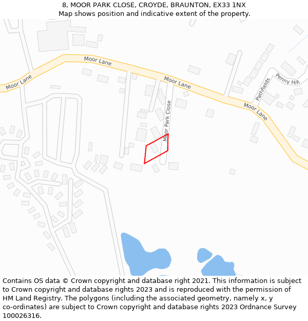 8, MOOR PARK CLOSE, CROYDE, BRAUNTON, EX33 1NX: Location map and indicative extent of plot