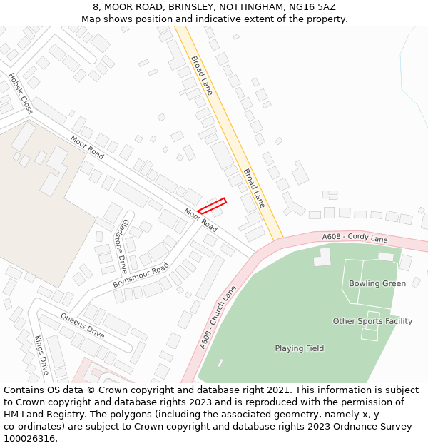 8, MOOR ROAD, BRINSLEY, NOTTINGHAM, NG16 5AZ: Location map and indicative extent of plot