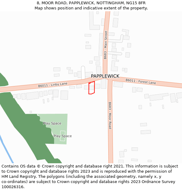 8, MOOR ROAD, PAPPLEWICK, NOTTINGHAM, NG15 8FR: Location map and indicative extent of plot