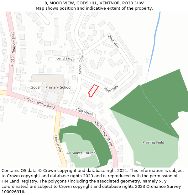 8, MOOR VIEW, GODSHILL, VENTNOR, PO38 3HW: Location map and indicative extent of plot