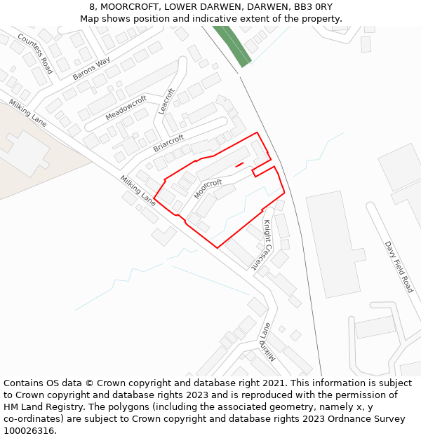 8, MOORCROFT, LOWER DARWEN, DARWEN, BB3 0RY: Location map and indicative extent of plot