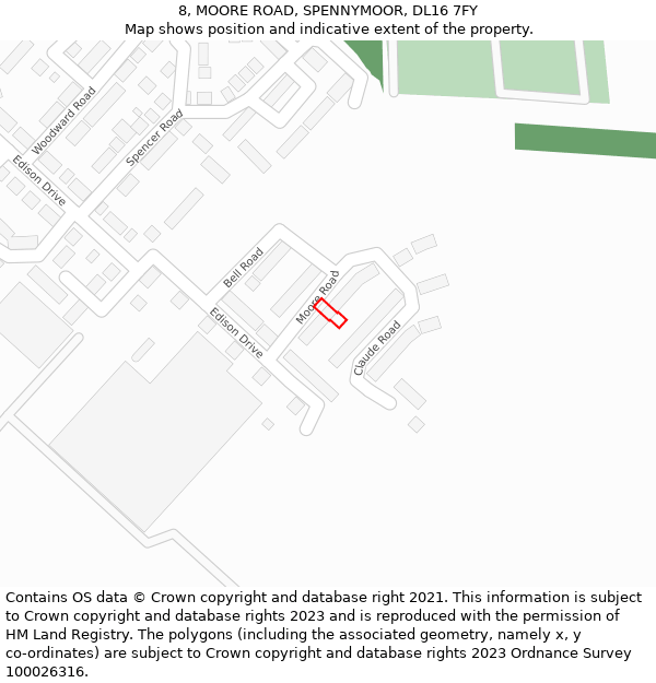 8, MOORE ROAD, SPENNYMOOR, DL16 7FY: Location map and indicative extent of plot