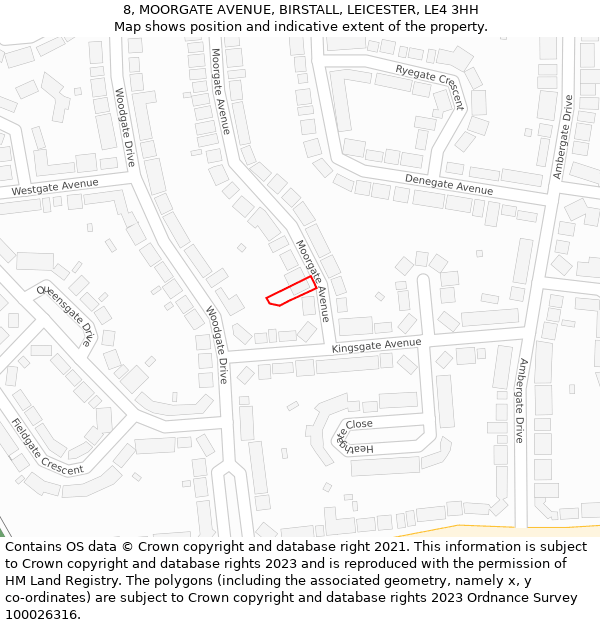 8, MOORGATE AVENUE, BIRSTALL, LEICESTER, LE4 3HH: Location map and indicative extent of plot