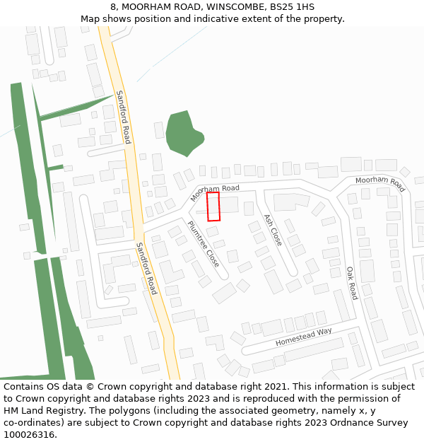 8, MOORHAM ROAD, WINSCOMBE, BS25 1HS: Location map and indicative extent of plot