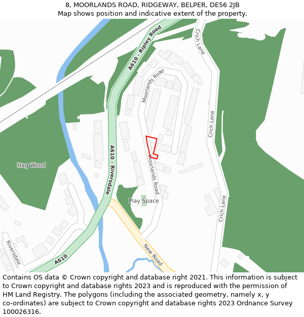 8, MOORLANDS ROAD, RIDGEWAY, BELPER, DE56 2JB: Location map and indicative extent of plot