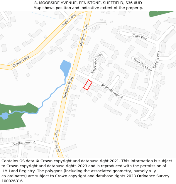 8, MOORSIDE AVENUE, PENISTONE, SHEFFIELD, S36 6UD: Location map and indicative extent of plot