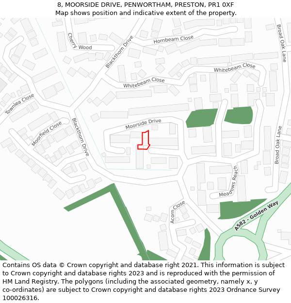 8, MOORSIDE DRIVE, PENWORTHAM, PRESTON, PR1 0XF: Location map and indicative extent of plot