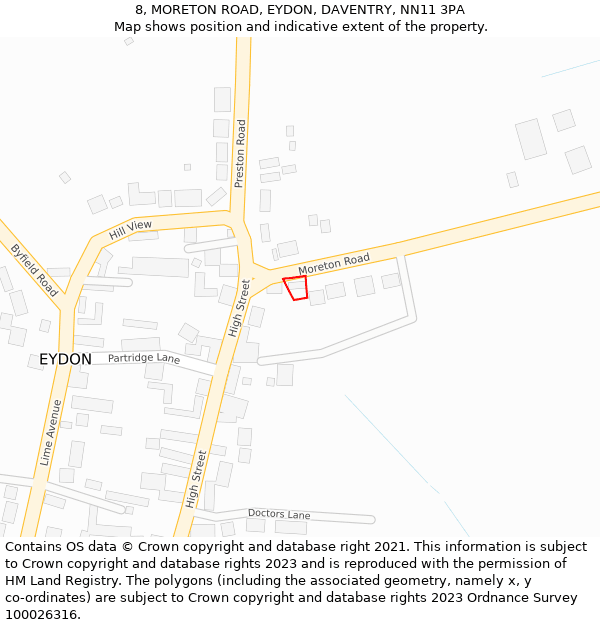 8, MORETON ROAD, EYDON, DAVENTRY, NN11 3PA: Location map and indicative extent of plot