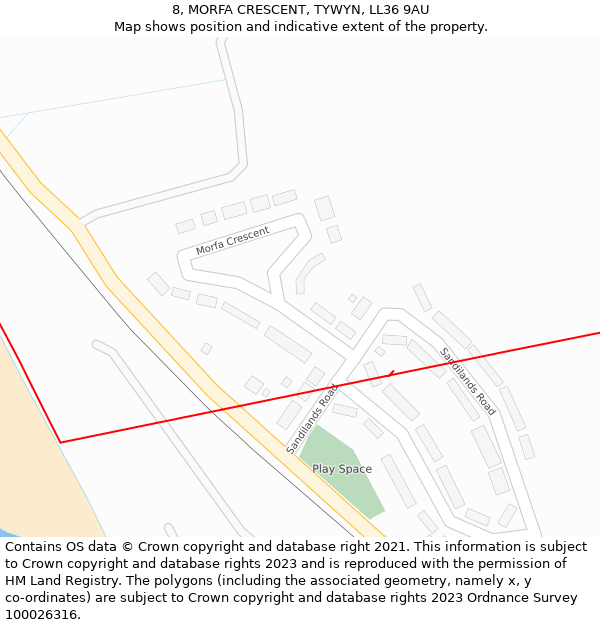 8, MORFA CRESCENT, TYWYN, LL36 9AU: Location map and indicative extent of plot