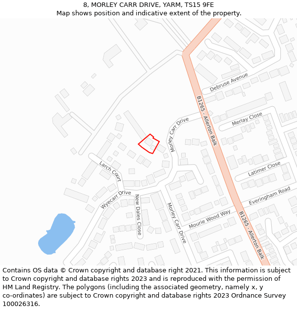 8, MORLEY CARR DRIVE, YARM, TS15 9FE: Location map and indicative extent of plot