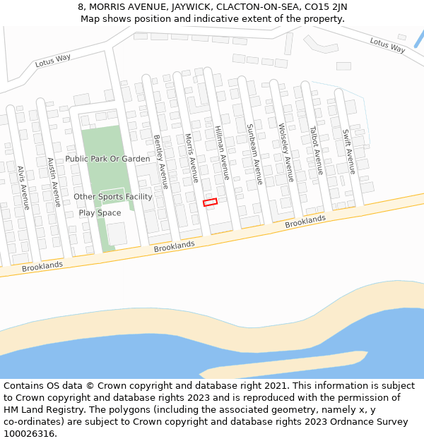 8, MORRIS AVENUE, JAYWICK, CLACTON-ON-SEA, CO15 2JN: Location map and indicative extent of plot