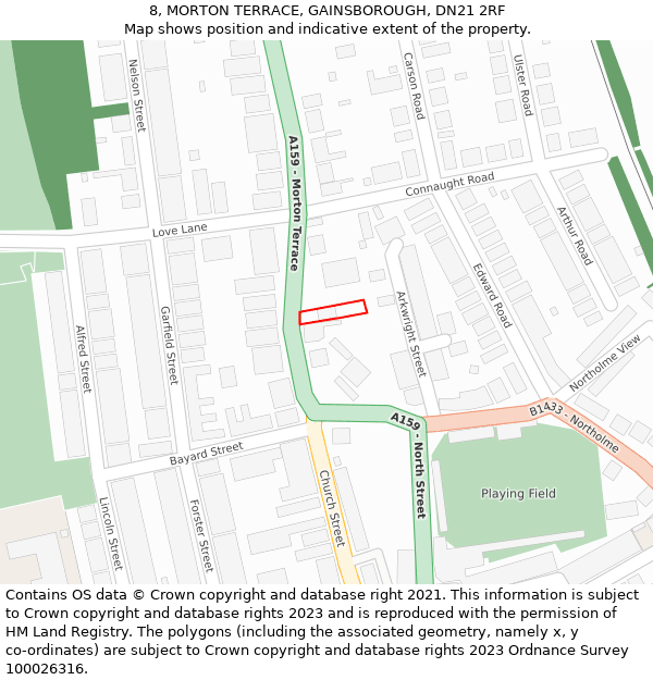 8, MORTON TERRACE, GAINSBOROUGH, DN21 2RF: Location map and indicative extent of plot