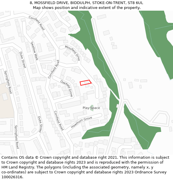 8, MOSSFIELD DRIVE, BIDDULPH, STOKE-ON-TRENT, ST8 6UL: Location map and indicative extent of plot