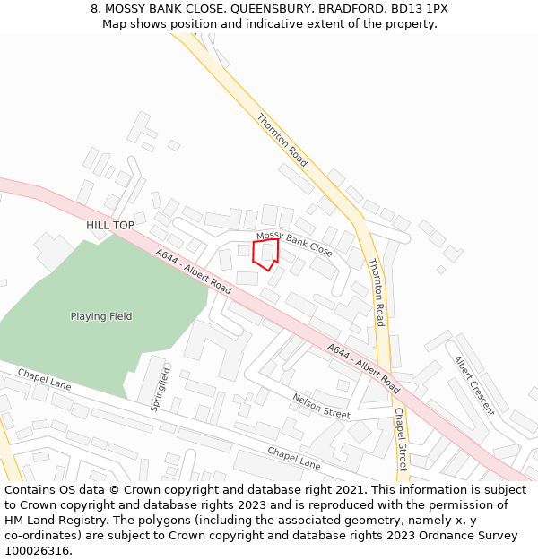 8, MOSSY BANK CLOSE, QUEENSBURY, BRADFORD, BD13 1PX: Location map and indicative extent of plot