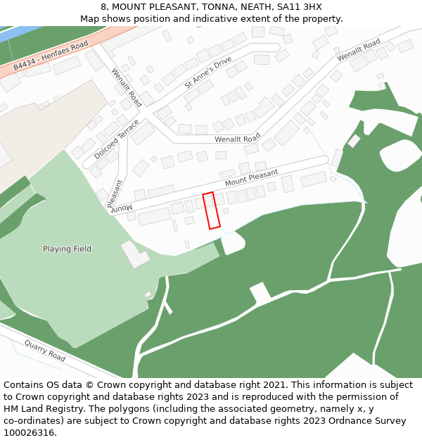 8, MOUNT PLEASANT, TONNA, NEATH, SA11 3HX: Location map and indicative extent of plot