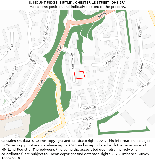 8, MOUNT RIDGE, BIRTLEY, CHESTER LE STREET, DH3 1RY: Location map and indicative extent of plot