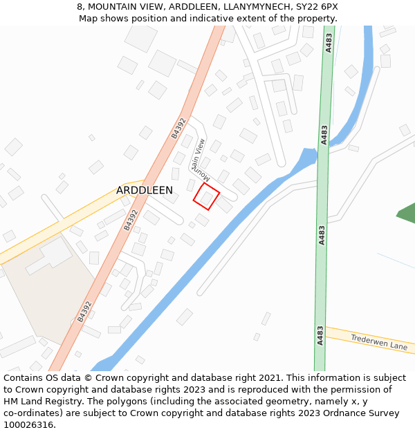 8, MOUNTAIN VIEW, ARDDLEEN, LLANYMYNECH, SY22 6PX: Location map and indicative extent of plot