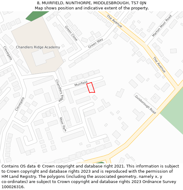 8, MUIRFIELD, NUNTHORPE, MIDDLESBROUGH, TS7 0JN: Location map and indicative extent of plot