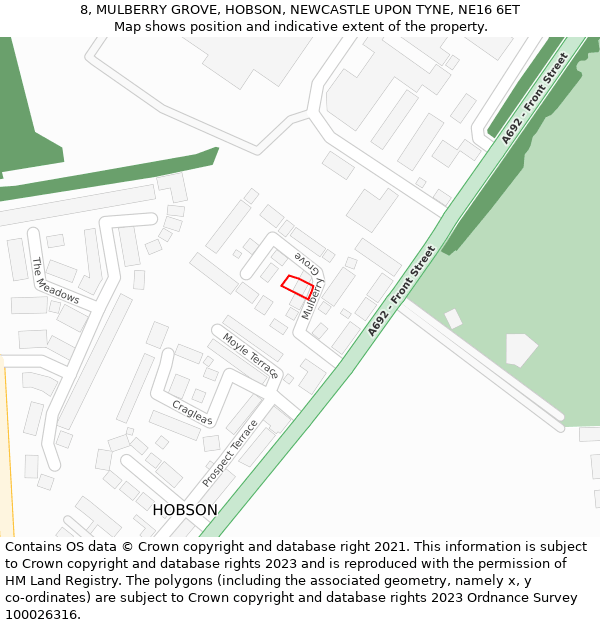 8, MULBERRY GROVE, HOBSON, NEWCASTLE UPON TYNE, NE16 6ET: Location map and indicative extent of plot