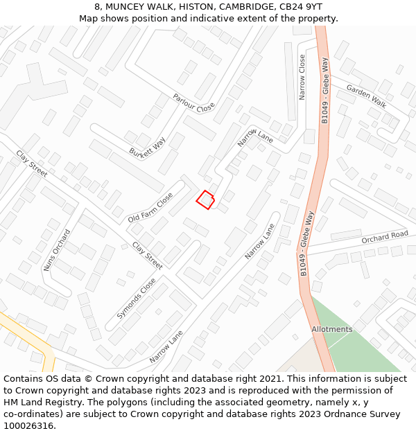 8, MUNCEY WALK, HISTON, CAMBRIDGE, CB24 9YT: Location map and indicative extent of plot