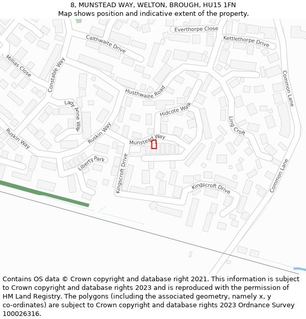 8, MUNSTEAD WAY, WELTON, BROUGH, HU15 1FN: Location map and indicative extent of plot