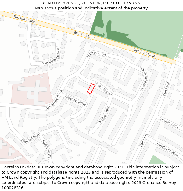 8, MYERS AVENUE, WHISTON, PRESCOT, L35 7NN: Location map and indicative extent of plot