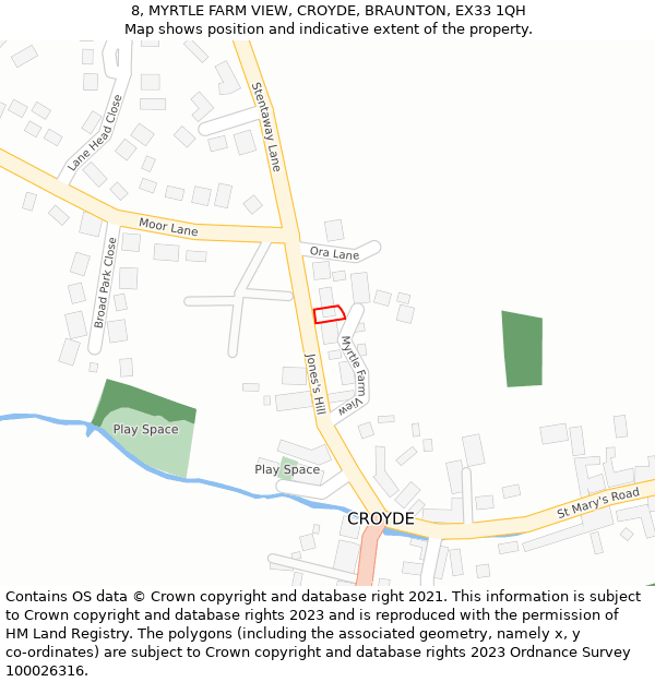 8, MYRTLE FARM VIEW, CROYDE, BRAUNTON, EX33 1QH: Location map and indicative extent of plot