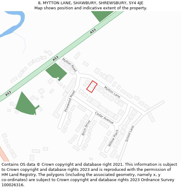 8, MYTTON LANE, SHAWBURY, SHREWSBURY, SY4 4JE: Location map and indicative extent of plot