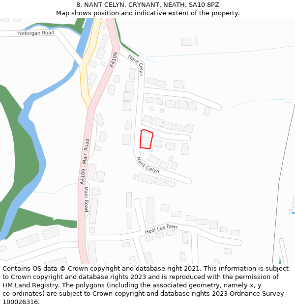 8, NANT CELYN, CRYNANT, NEATH, SA10 8PZ: Location map and indicative extent of plot