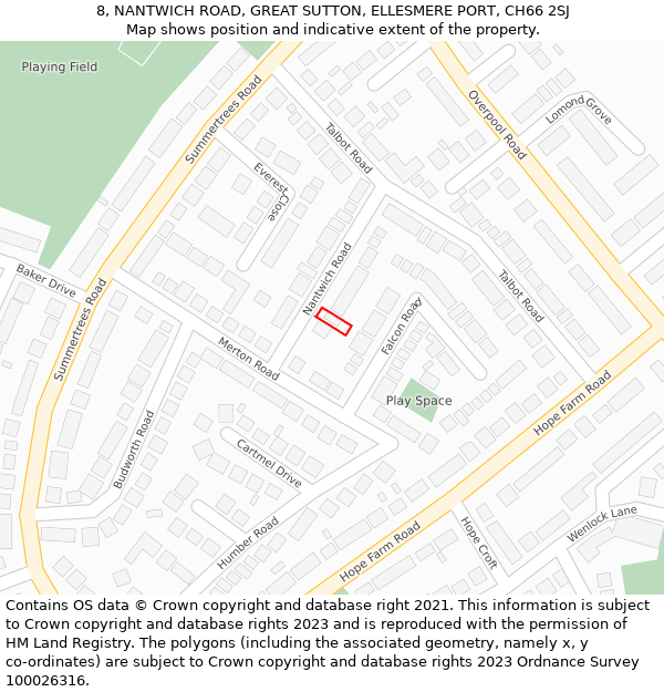 8, NANTWICH ROAD, GREAT SUTTON, ELLESMERE PORT, CH66 2SJ: Location map and indicative extent of plot