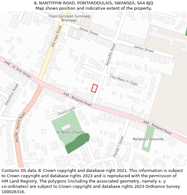 8, NANTYFFIN ROAD, PONTARDDULAIS, SWANSEA, SA4 8JQ: Location map and indicative extent of plot