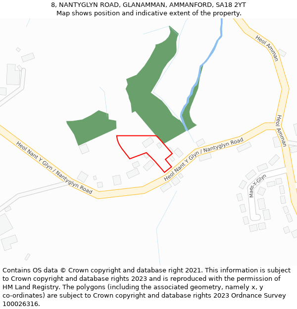 8, NANTYGLYN ROAD, GLANAMMAN, AMMANFORD, SA18 2YT: Location map and indicative extent of plot