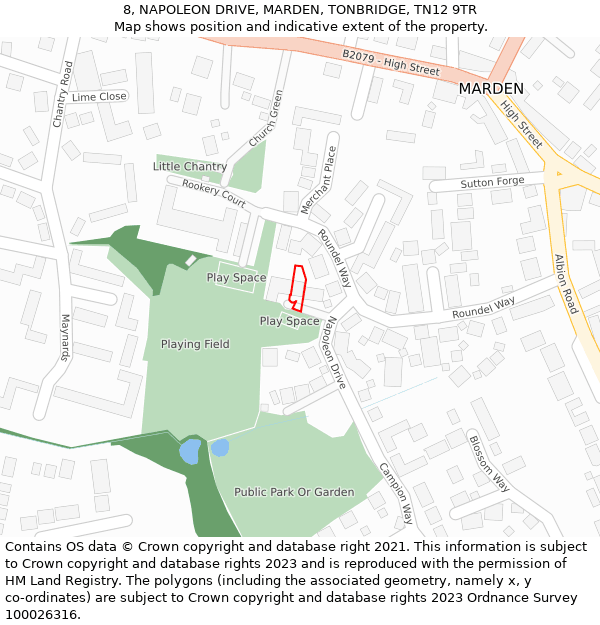 8, NAPOLEON DRIVE, MARDEN, TONBRIDGE, TN12 9TR: Location map and indicative extent of plot
