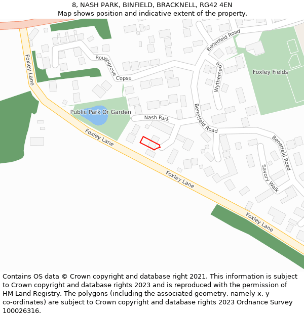 8, NASH PARK, BINFIELD, BRACKNELL, RG42 4EN: Location map and indicative extent of plot