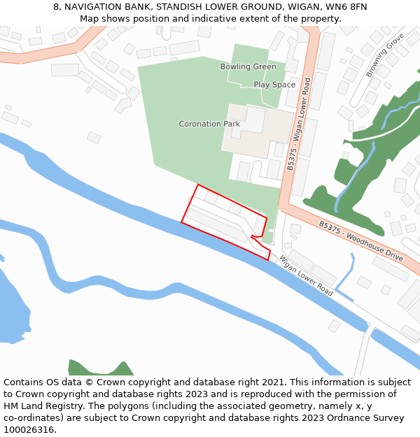 8, NAVIGATION BANK, STANDISH LOWER GROUND, WIGAN, WN6 8FN: Location map and indicative extent of plot