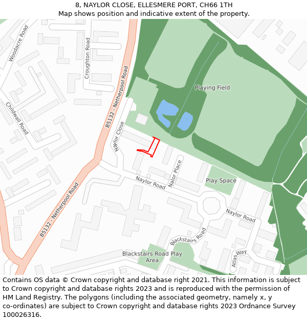 8, NAYLOR CLOSE, ELLESMERE PORT, CH66 1TH: Location map and indicative extent of plot