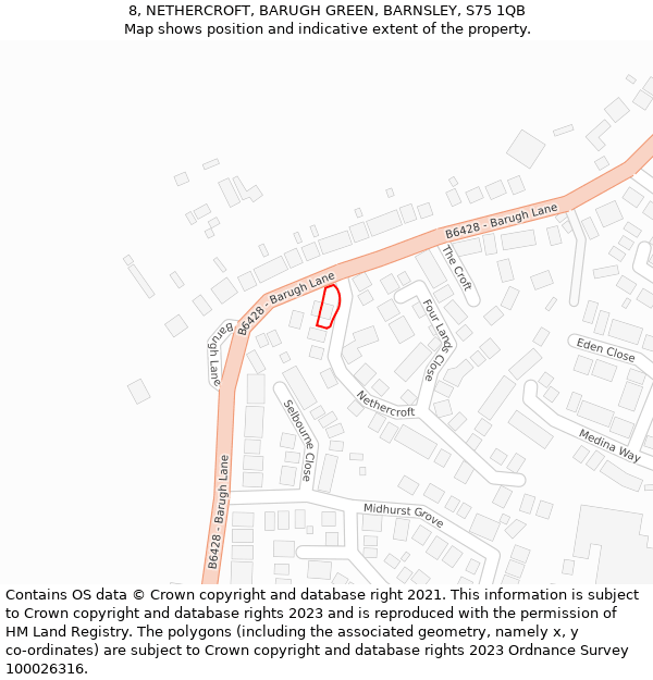 8, NETHERCROFT, BARUGH GREEN, BARNSLEY, S75 1QB: Location map and indicative extent of plot