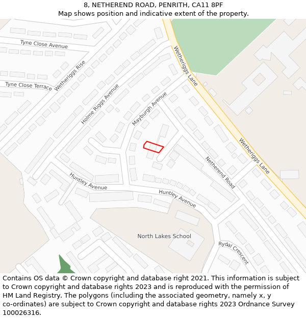 8, NETHEREND ROAD, PENRITH, CA11 8PF: Location map and indicative extent of plot