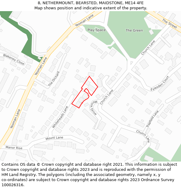 8, NETHERMOUNT, BEARSTED, MAIDSTONE, ME14 4FE: Location map and indicative extent of plot