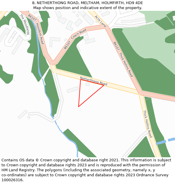 8, NETHERTHONG ROAD, MELTHAM, HOLMFIRTH, HD9 4DE: Location map and indicative extent of plot