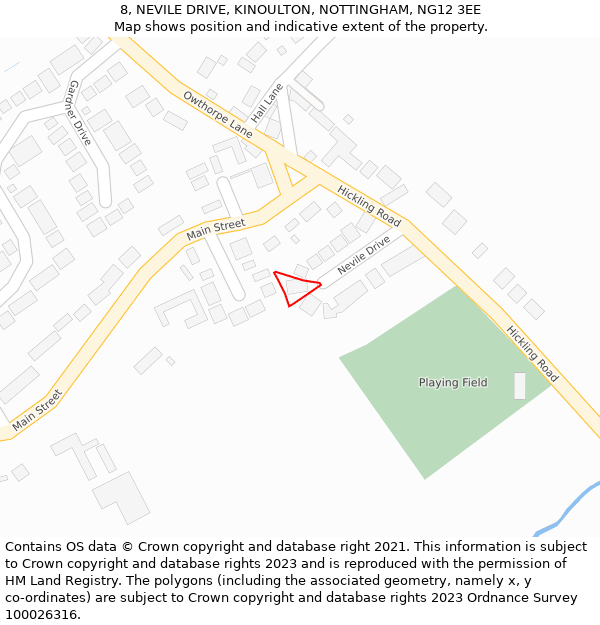 8, NEVILE DRIVE, KINOULTON, NOTTINGHAM, NG12 3EE: Location map and indicative extent of plot