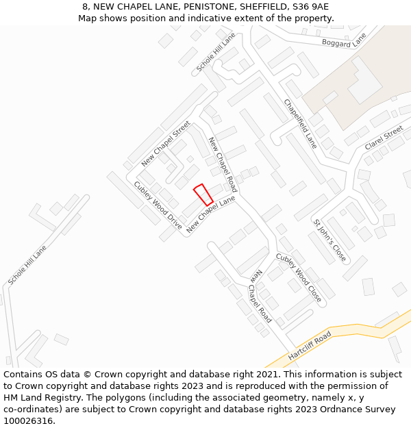 8, NEW CHAPEL LANE, PENISTONE, SHEFFIELD, S36 9AE: Location map and indicative extent of plot