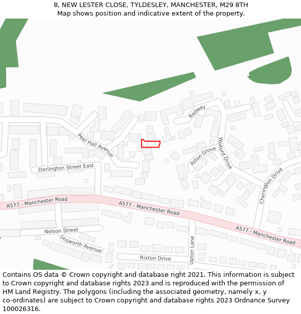 8, NEW LESTER CLOSE, TYLDESLEY, MANCHESTER, M29 8TH: Location map and indicative extent of plot