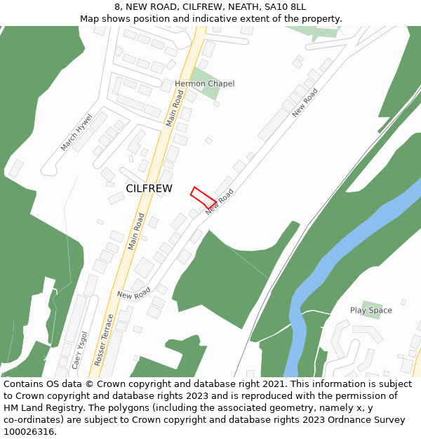 8, NEW ROAD, CILFREW, NEATH, SA10 8LL: Location map and indicative extent of plot