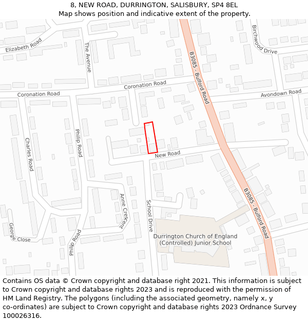 8, NEW ROAD, DURRINGTON, SALISBURY, SP4 8EL: Location map and indicative extent of plot