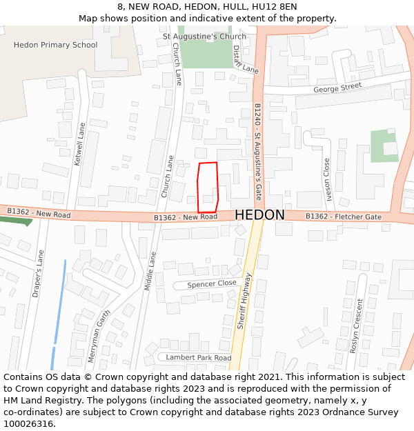 8, NEW ROAD, HEDON, HULL, HU12 8EN: Location map and indicative extent of plot