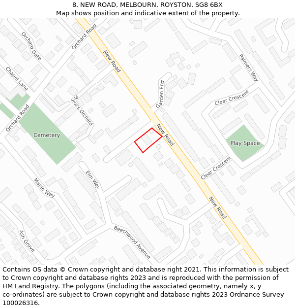 8, NEW ROAD, MELBOURN, ROYSTON, SG8 6BX: Location map and indicative extent of plot