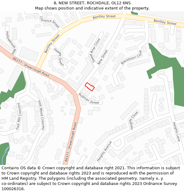 8, NEW STREET, ROCHDALE, OL12 6NS: Location map and indicative extent of plot