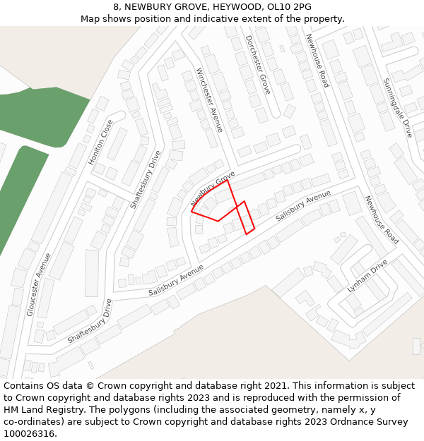 8, NEWBURY GROVE, HEYWOOD, OL10 2PG: Location map and indicative extent of plot