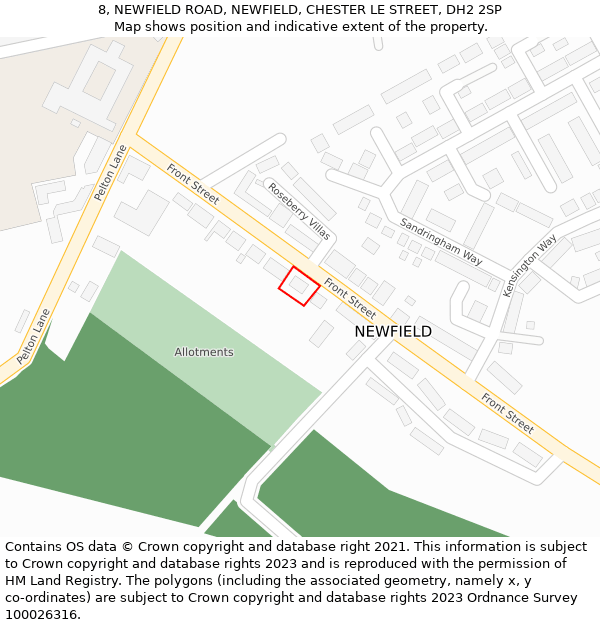 8, NEWFIELD ROAD, NEWFIELD, CHESTER LE STREET, DH2 2SP: Location map and indicative extent of plot
